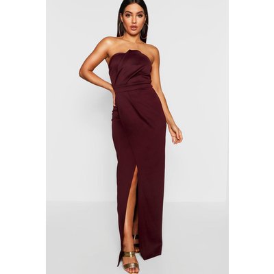 Womens Bandeau Wrap Detail Split Maxi Bridesmaid Dress - Red - 6, Red