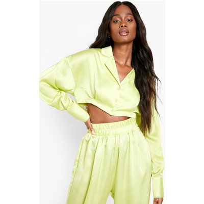 Womens Satin Beach Cropped Shirt - Green - S, Green