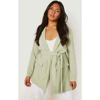 Womens Plus Oversized Tie Blazer - Green - 18, Green