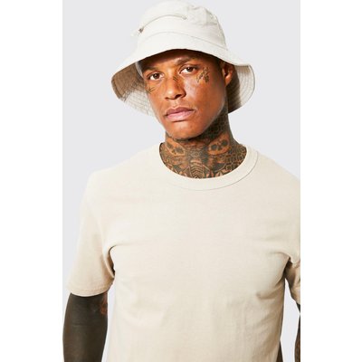 Mens Beige Nylon Zip Bucket Hat, Beige