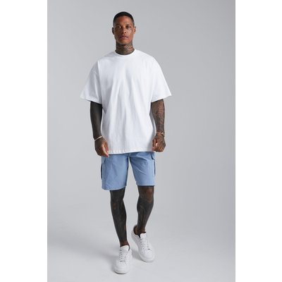 Mens Blue Oversized Man T-shirt And Woven Short Set, Blue