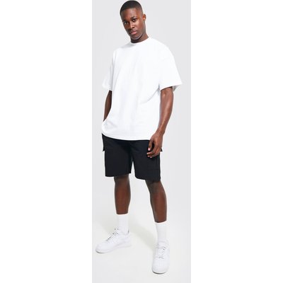 Mens Black Oversized Man T-shirt And Woven Short Set, Black