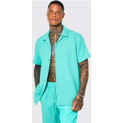 Mens Green Short Sleeve Revere Oversized Pleated Shirt, Green