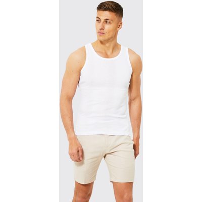 Mens White Basic Ribbed Detail Vest, White