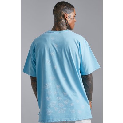 Mens Blue Man Butterfly Graphic T-shirt, Blue