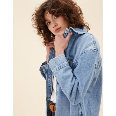 Per Una Womens Denim Shacket - 8 - Medium Indigo, Medium Indigo