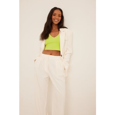 NA-KD Basic V-Neck Rib Crop Top - Green