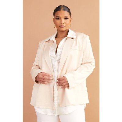 Plus Champagne Satin Tailored Longline Blazer