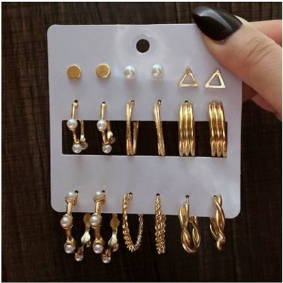 Pearl Design Gold Metal Detail Earring Set