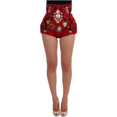 D&amp;G  Silk Crystal Roses Shorts  women's Shorts in Red