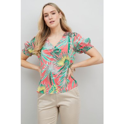 Coral Palm Short Sleeve Top