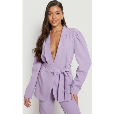 Womens Volume Sleeve Tie Waist Tailored Blazer - Purple - 14, Purple