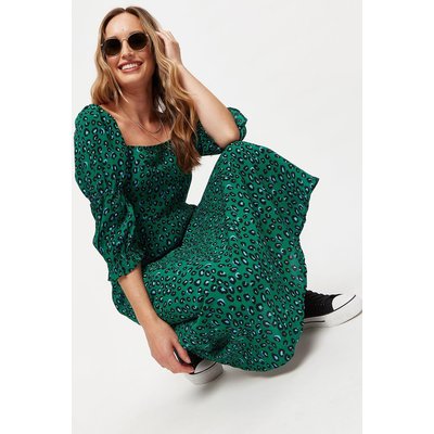 Women's Green Double Puff Sleeve Midaxi Dress - 8