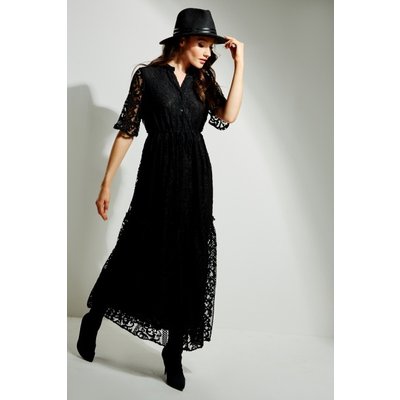 Lace Overlay Short Sleeve Maxi Dress