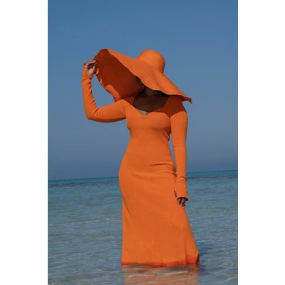 Femmeblk x NA-KD Ribbed Cup Detail Dress - Orange