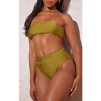 Recycled Shiny Olive Mix & Match High Waisted Bikini Bottom