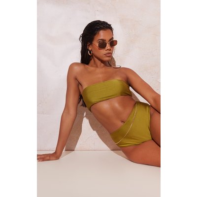 Shiny Olive Mix & Match Bandeau Bikini Top