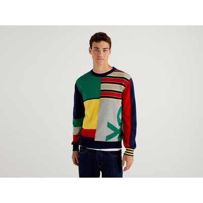 Benetton, 100% Cotton Patchwork Sweater, size M, Multi-color, Men