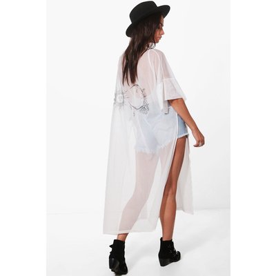 Womens Sun And Moon Mesh Kimono - White - S, White