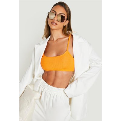 Womens Textured Ripple Rib Bralet Top - Orange - 14, Orange