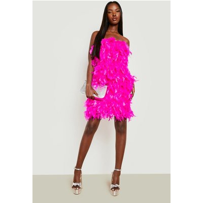 Womens Feather Bandeau Dress - Pink - 18, Pink