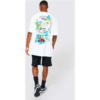 Men's Oversized Graphic T-Shirt And Short Set - White - M, White