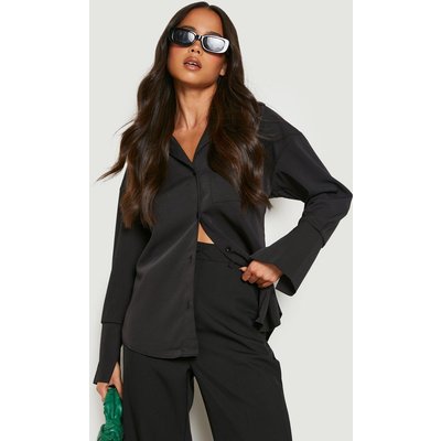 Womens Petite Matte Satin Oversized Shirt - Black - 12, Black