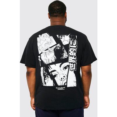 Mens Black Plus Oversized Extended Neck Anime T-shirt, Black