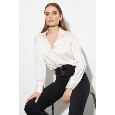 Womens Ivory Satin Longline Shirt​