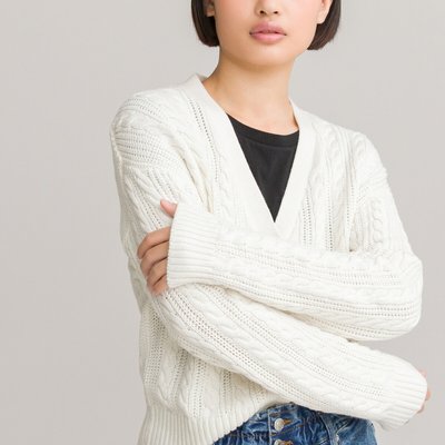 Cotton Mix Cropped Cardigan with V-Neck, 10-18 Years