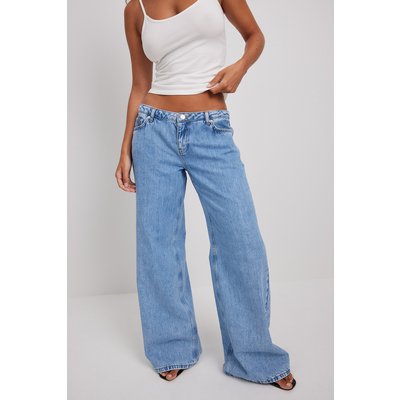 NA-KD Trend Soft Rigid Low Waist Wide Jeans - Blue