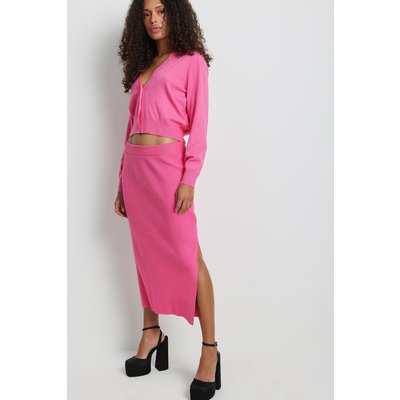 NA-KD Ribbed Knitted High Waist Skirt - Pink