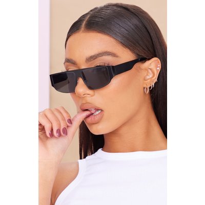 Black Matte Metal Frame Slim Visor Sunglasses