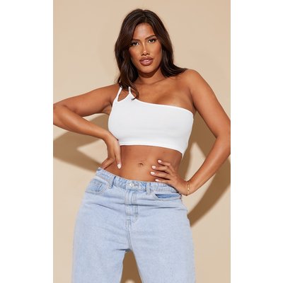 Shape White Rib Asymmetric Strap Crop Top