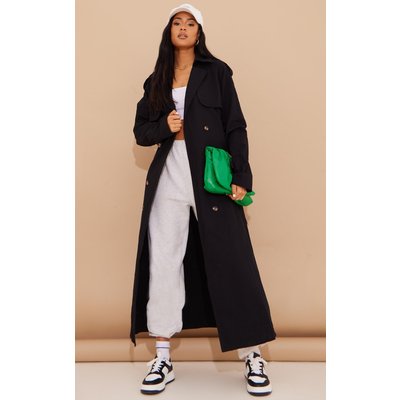 Tall Black Panel Detail Belted Trench Coat