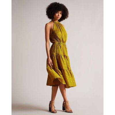 Ted Baker Drawstring Waist Halterneck Dress in Medium Yellow EYMILIA, Women's Clothing