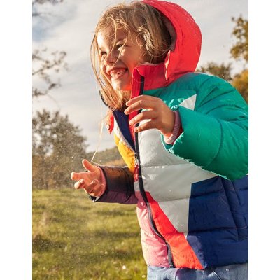 Multicolour Waterproof Hooded Puffer Jacket Multicouloured Girls Boden, Multi Colourblock Star