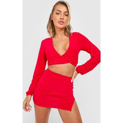 Womens Slinky Mini Skirt Co-Ord - Red - 12, Red