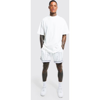 Men's Oversized Ofcl Basketball T-Shirt & Short Set - Beige - L, Beige