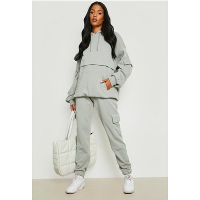 Womens Tall Cargo Pocket Hoodie Tracksuit - Green - Xl, Green