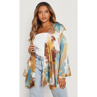 Womens Plus Tie Dye Print Wrap Top - White - 18, White