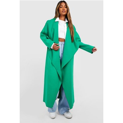 Womens Super Oversized Waterfall Wool Look Coat - Green - 16, Green