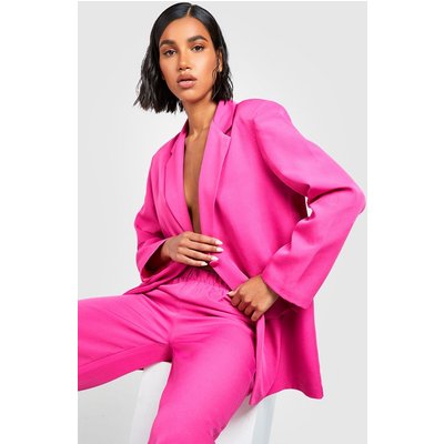 Womens Relaxed Fit Oversized Tailored Blazer - Pink - 16, Pink