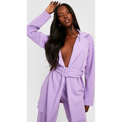 Womens Jersey Self Fabric Belted Longline Blazer - Purple - 8, Purple