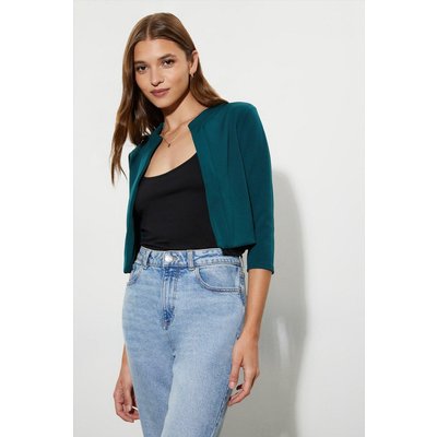 Womens Green 3/4 Sleeve Cropped Jacket