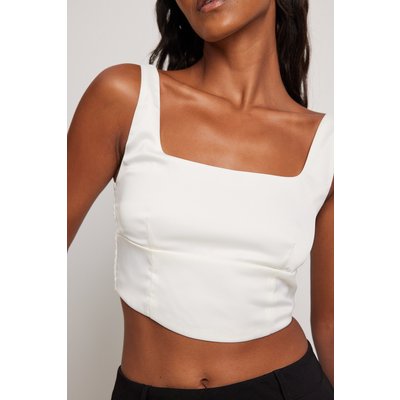 NA-KD Party Cropped Round Neck Satin Top - White