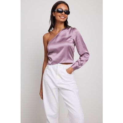 NA-KD Party One Shoulder Shirred Satin Top - Purple