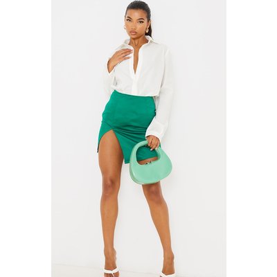 Bright Green Tailored Satin Asymmetric Split Front Mini Skirt