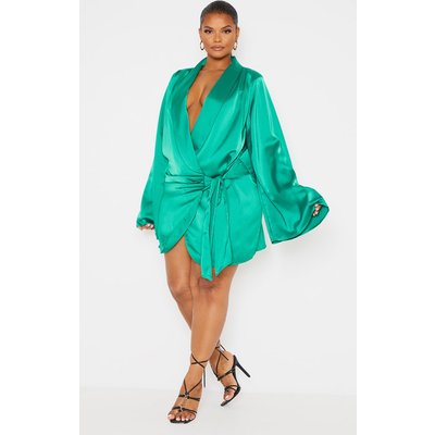 Plus Green Extreme Plunge Tie Detail Shift Blazer Dress