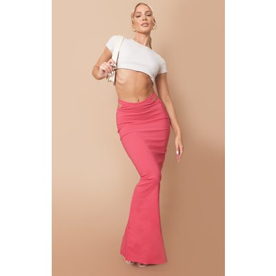 Hot Pink Stretch Woven Cut Out Waist Midaxi Skirt